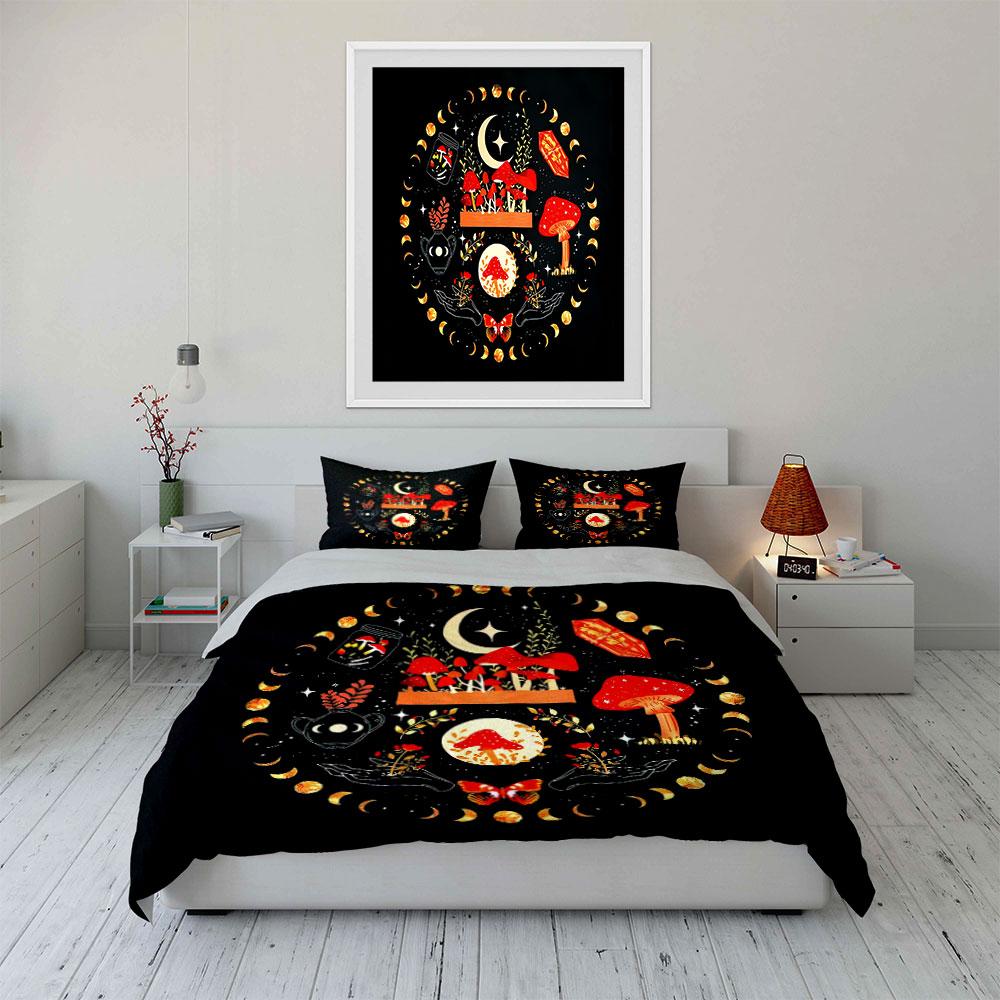 Mystical Mushroom Moon Decor Set Multiple Sizes Kid'S And Adults' Bedroom Exquisite 3Pc Bedding Set, Gift