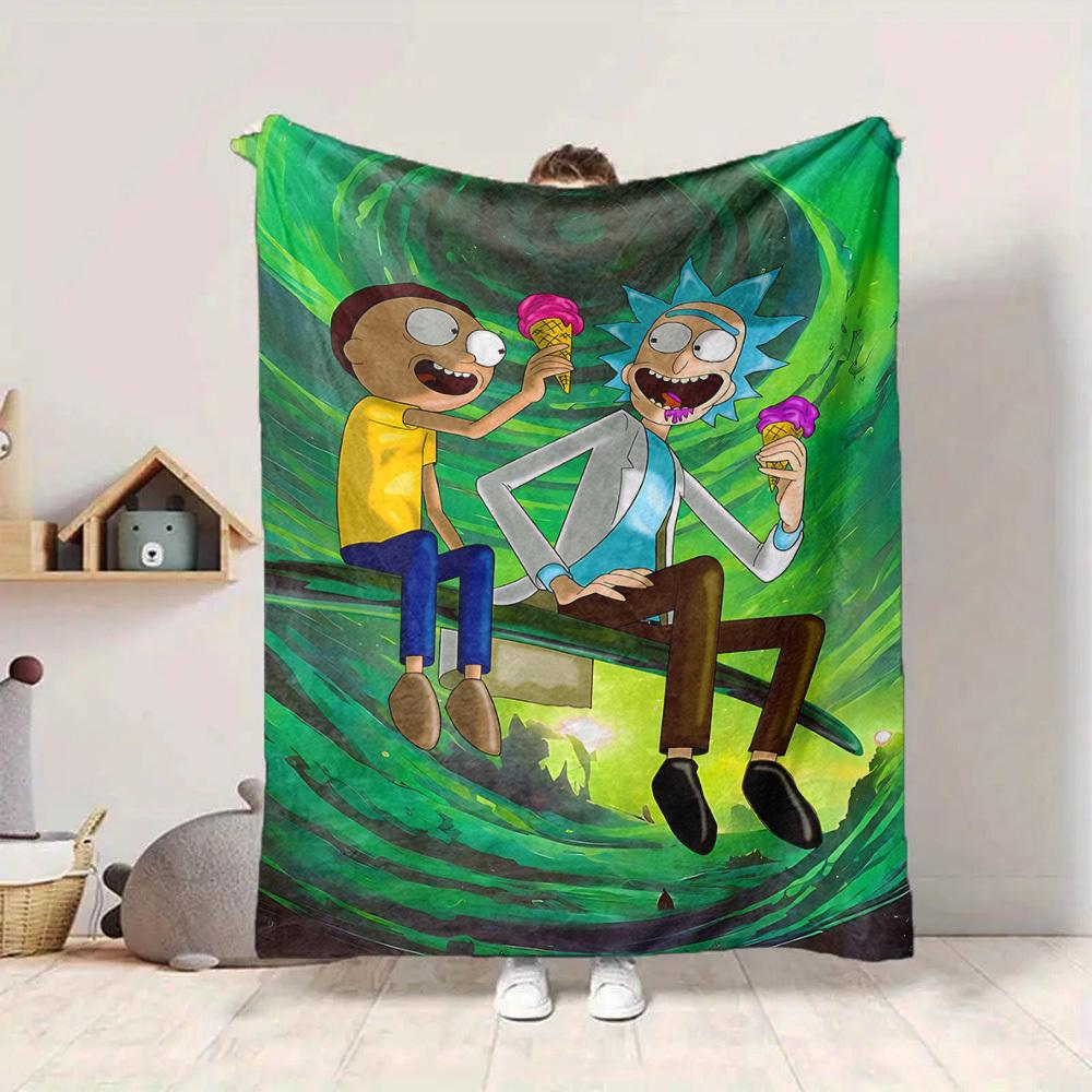 1pc Rick and Morty Blanket Lightweight Flannel Throw For Sofa, Bed, Travel, Livingroom, Office, Couch, Chair, And Bed