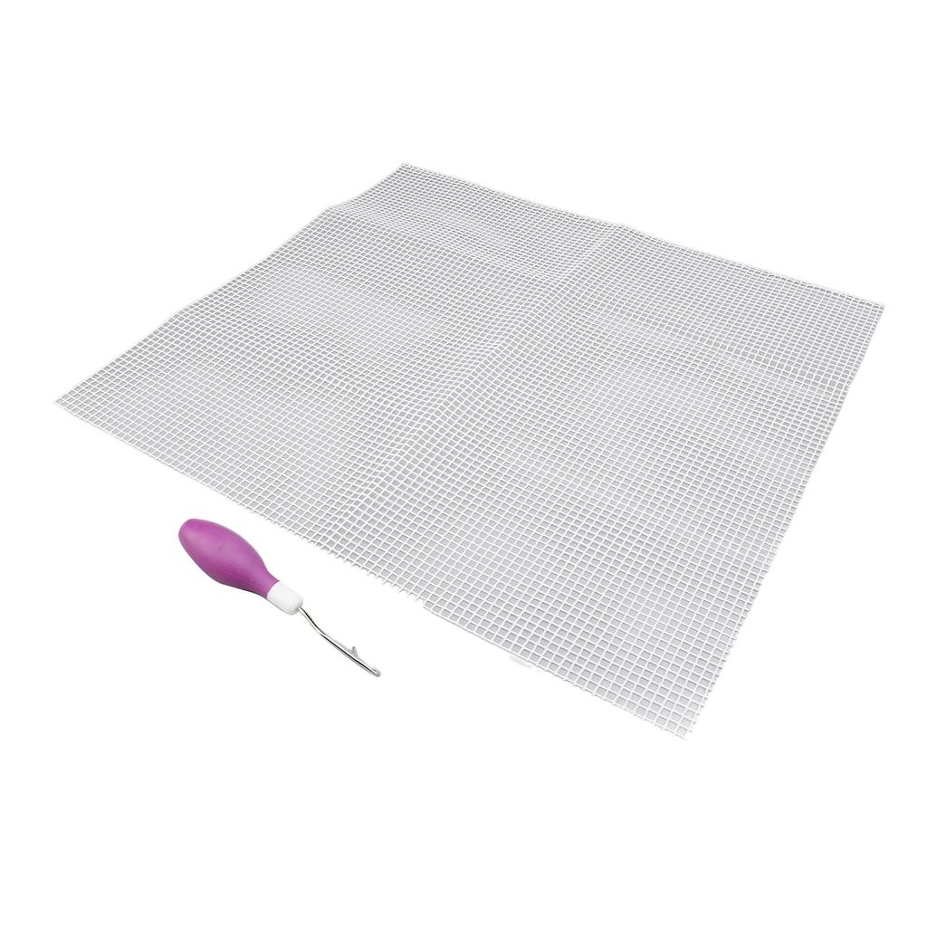 Hook Tool and Rug Hooking Mesh Kit Rubber Handle Bent Hook Crochet Needle 50x50cm Mesh Fabric for Crafts