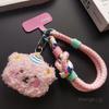 Plush bear pendant, mobile phone lanyard ins fashionable women's wrist woven short thumb ring, small sling.