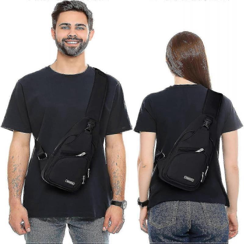 Borsa a tracolla impermeabile per escursionismo, zaino unisex con porta USB e foro per cuffie, zainetto da petto