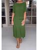 2025 European & American Style Casual Solid Color Hollow Knit Dress Suit with Round Neck Sweater