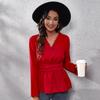 BITCED V Collar Waist Slim-fit Puffy Sleeve Top for Women Chiffon for Women