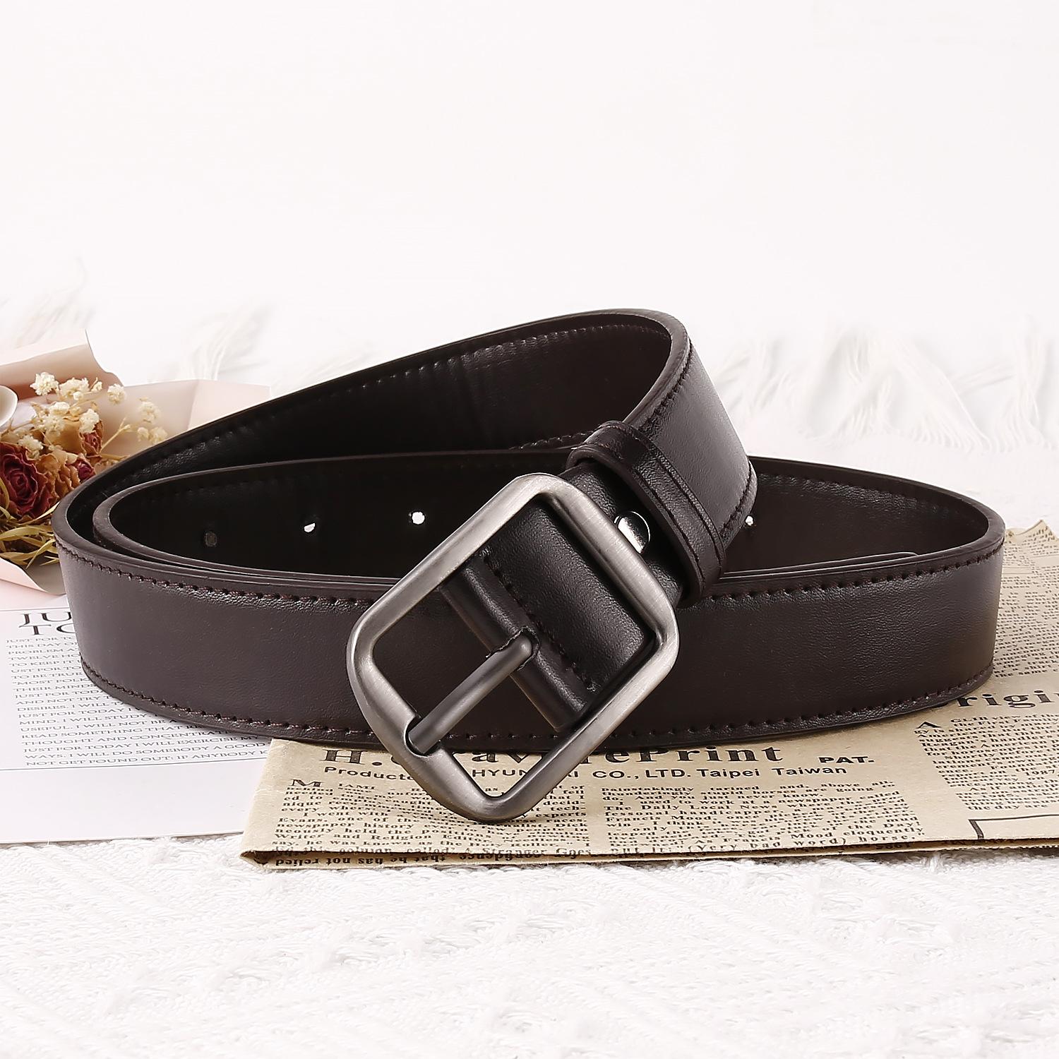 

Ремень из сплава с пряжкой, мужской, модный, простой, мужской и женский, одинаковый ремень, ремень для автомобиля 110cm темно-коричневого