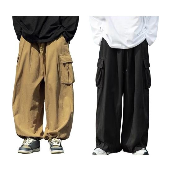 Men Cargo Pants Oversized Solid Color Vintage Style Corduroy High Street Style Straight Wide Leg Multi Pockets Streetwear Outdoor Travel Trousers