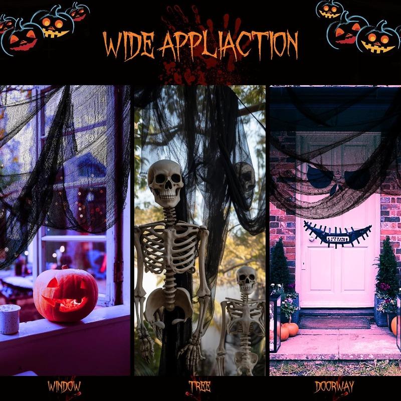 10/1 Pezzi Garza Nera di Halloween 76X198cm Stoffa Spettrale Rete Nera Ragnatela Decorazione Decorazione Casa dell'Orrore di Halloween Festa