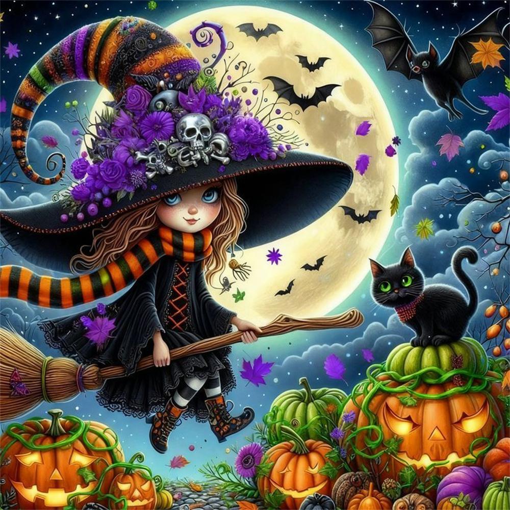 Diamond Embroidery Halloween Ghost Witch Rhinestone Picture Diamond Painting Kit Mosaic Full Square Drill Home Decor