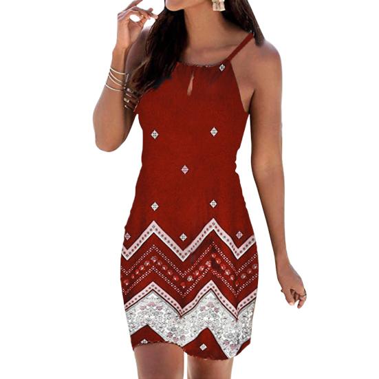 Damen Sommer Sexy Ärmellos Sonnenblume Wellenförmiges Sommerkleid Neckholder Party Strandkleid