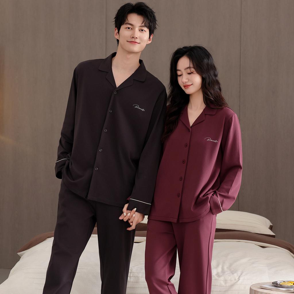 Pajamas Couple Spring and Autumn Pure Cotton Long-sleeved Cardigan Casual Men's and Women's Autumn and Winter High-end Loungewear Suit