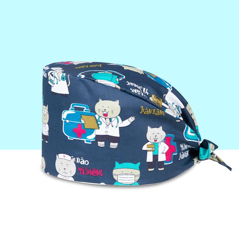 new Cotton Section for Man and woman Scrubs Caps Hospital Medical Hats Black Printing Elastic Tieback Design and Pet Medical Hat