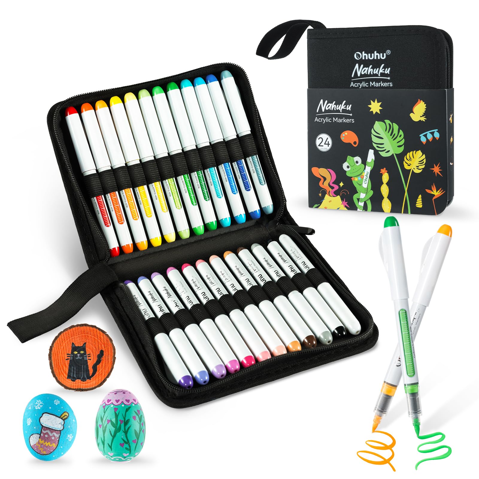 

Ohuhu Acrylic Brush Acrylic Opaque Paint Markers for Storage Case and Japanese Instruction Manual Included Markers, Type, 24-Color Set, Direct-Ink