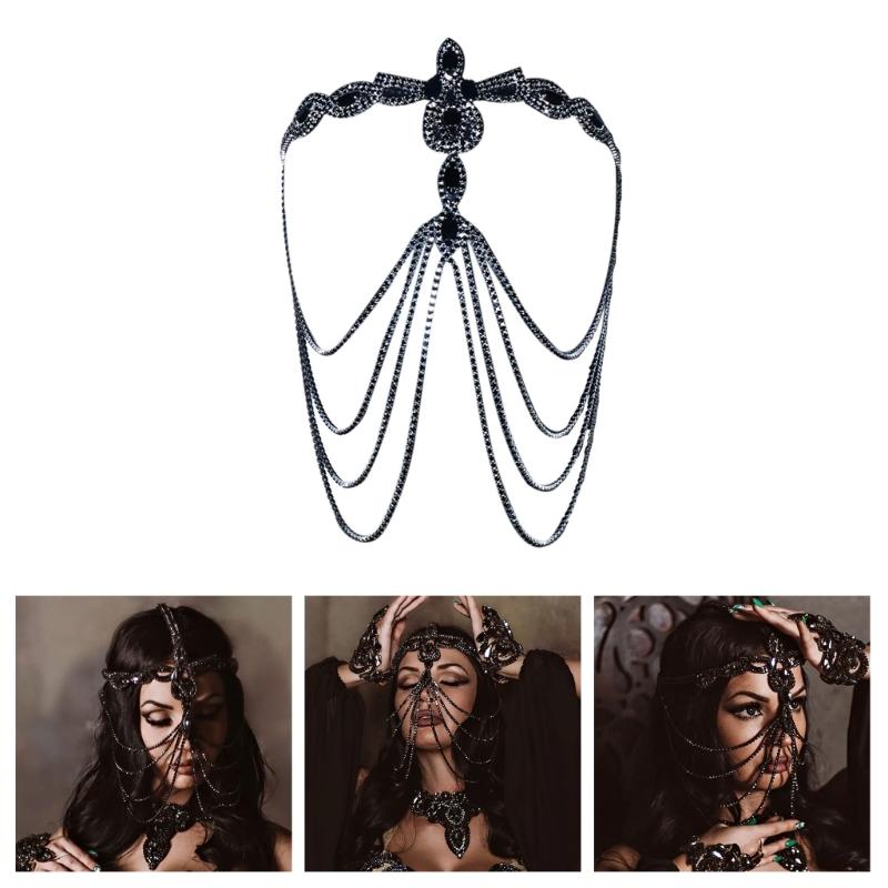 Black Rhinestones Mask for Women Luxurious and Mysterious Costume Headwear Comfortable Party Accessory