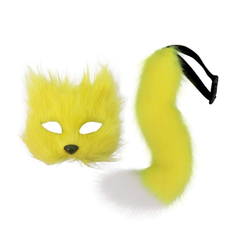 Foxes Costumes Cosplay Foxes Mask Cats Half Face Mask Foxes Tail Set Halloween Animal Fancy Costume Accessories Kit