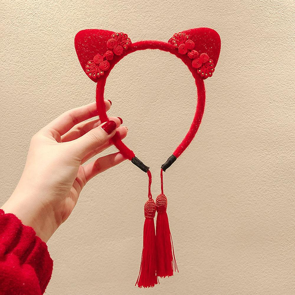 

Красные аксессуары для волос Головной убор пекинской оперы Головной обруч с кисточкой Фестивальная повязка на голову Пряжка для головы A