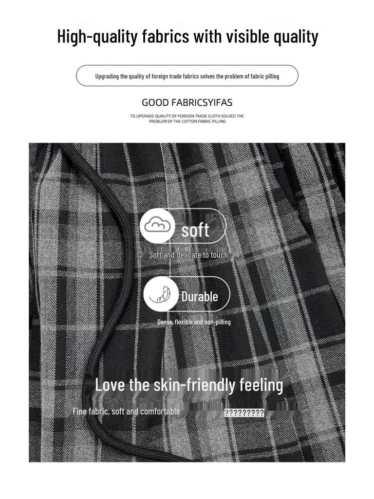 Women's Black & White Plaid Wide-Leg Trousers - Loose Fit, Floor-Length, Perfect for Spring/Autumn