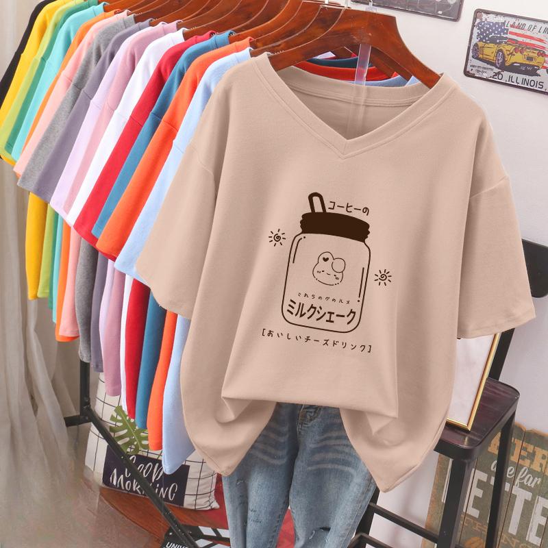 

Футболка с коротким рукавом, Свободного кроя, Приталенный топ с V-образным вырезом с принтом для женщин 5XL абрикосовый