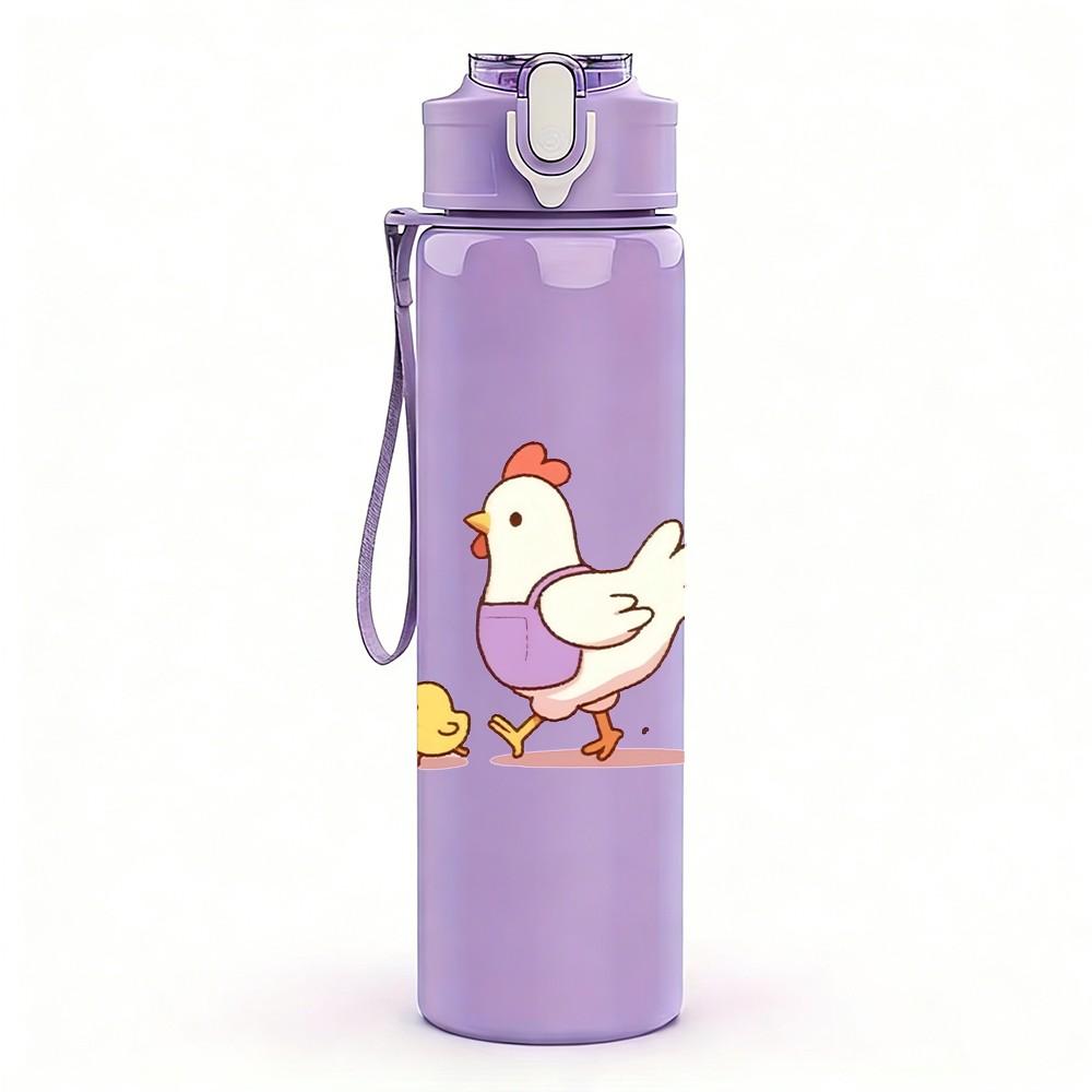 1PC Hen And Baby Chicks Cartoon Print 750ml Color Plastic Sports Water Bottle Leakproof Flip Straw Lid Suitable for Sports Office Home Use
