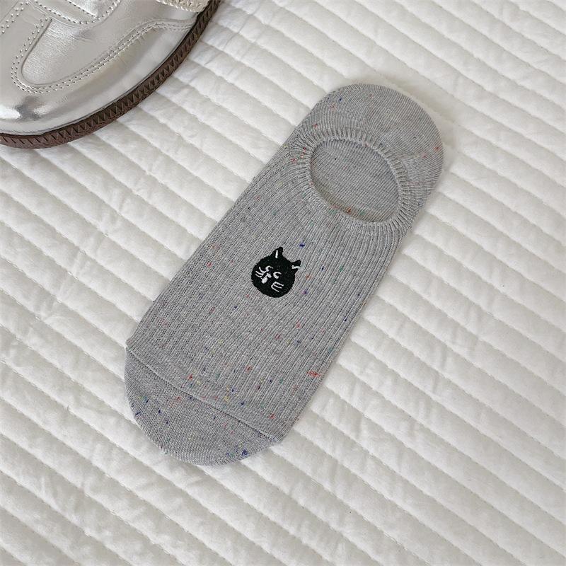 Cartoon Cute Cat-embroidered Boat Socks for Women, Summer Thin, Anti-slip, Non-dropping and Invisible Cotton Socks, Shallow Socks