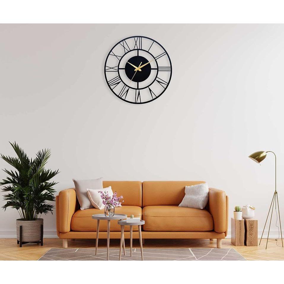 Designer Stylish Metal Analog Wall Clock For Home & Hall, Antique Big Size Modern Wall Watch For Home Decor (Style 4, 50 Cm) (Black)