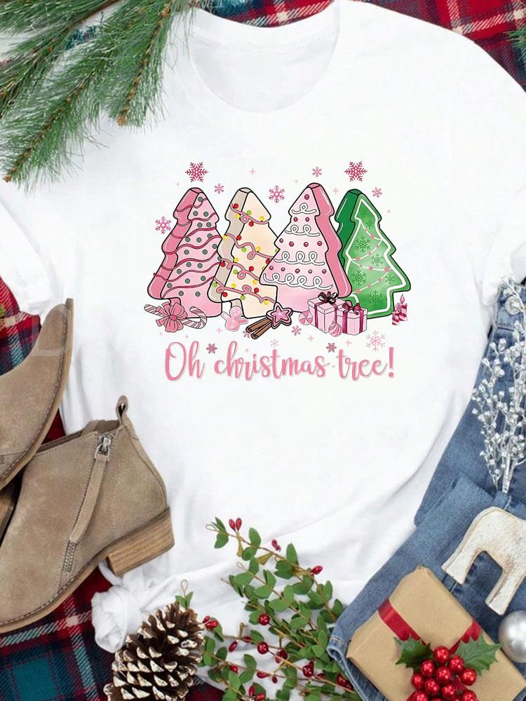 (Asian Size) star trend cute New Year festival Women Print Holiday Tee Top  Merry Christmas Casual Lady Short Sleeve Fashion Graphic T-shirts
