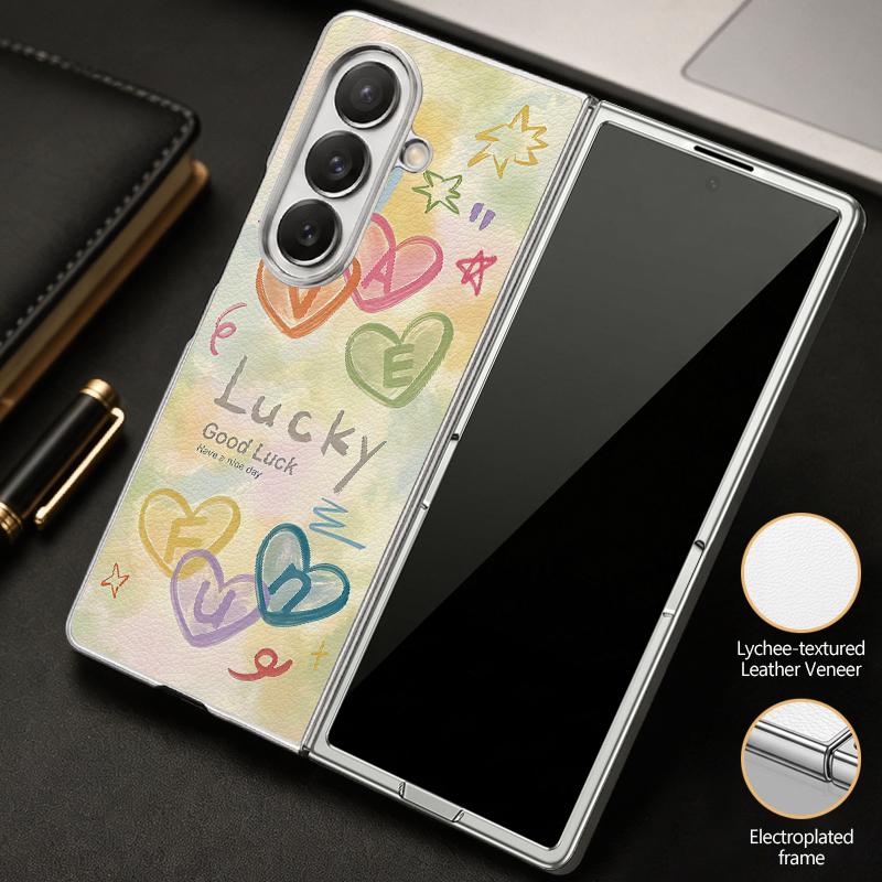 Cute Love Hearts Print Case For Samsung Z Fold 8 Ultra 7 6 5 Luxury Plating Leather Skin Hard Phone Cover For Galaxy Z Fold8 Fold7 Fold6