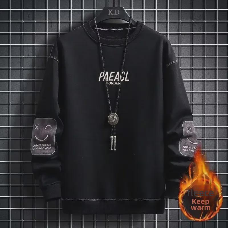 Stylish Men's Spring/Autumn Youth Sweatshirts: Velvet-Lined, Long-Sleeve, Loose Fit for High Schoolers