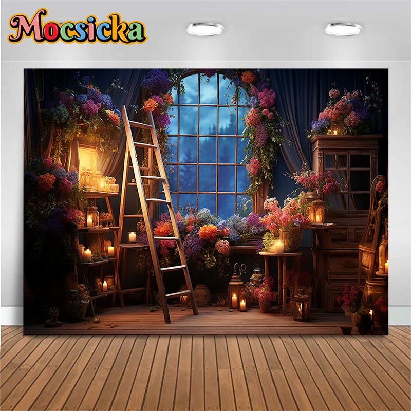 Mocsicka Spring Easter Backdrop Photography Night Flower Kid Baby Shower Family Background Birthday Decor Wallpaper Photo Studio