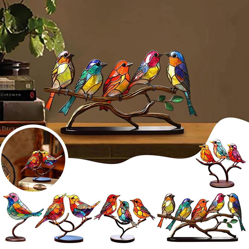 1 Stück Buntglas-Acryl-Vögel auf Ast Desktop-Ornamente Acrylmaterial