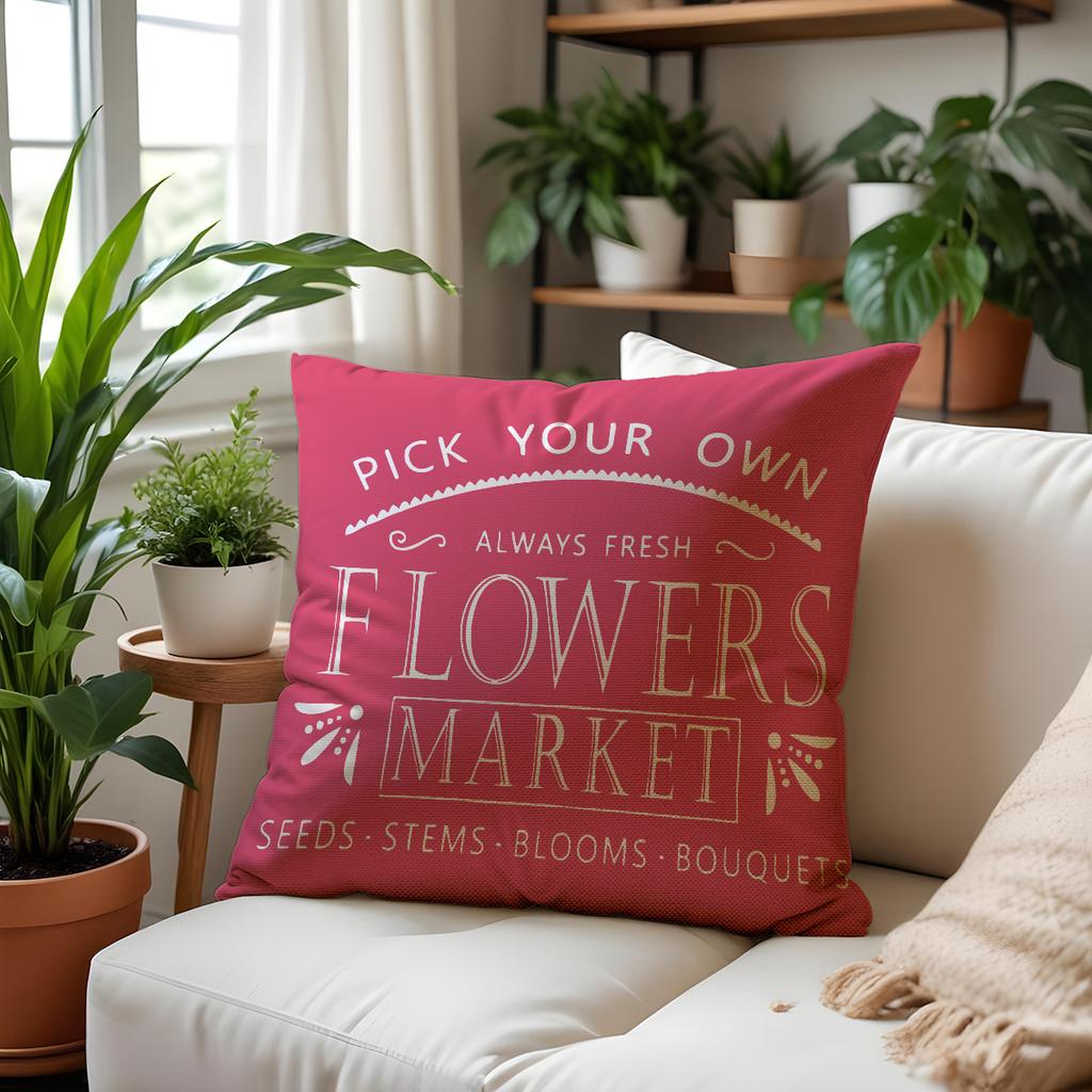 Spring Flowers Pillow Case Line Print Home Ambient Cushion Pillow Case