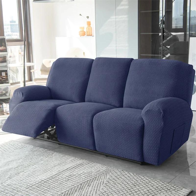 1/2/3 Seater Recliner Sofa Cover Jacquard Solid Color Stretch Couch Coushion Solid Color Sofa Slipcover for Living Room Home