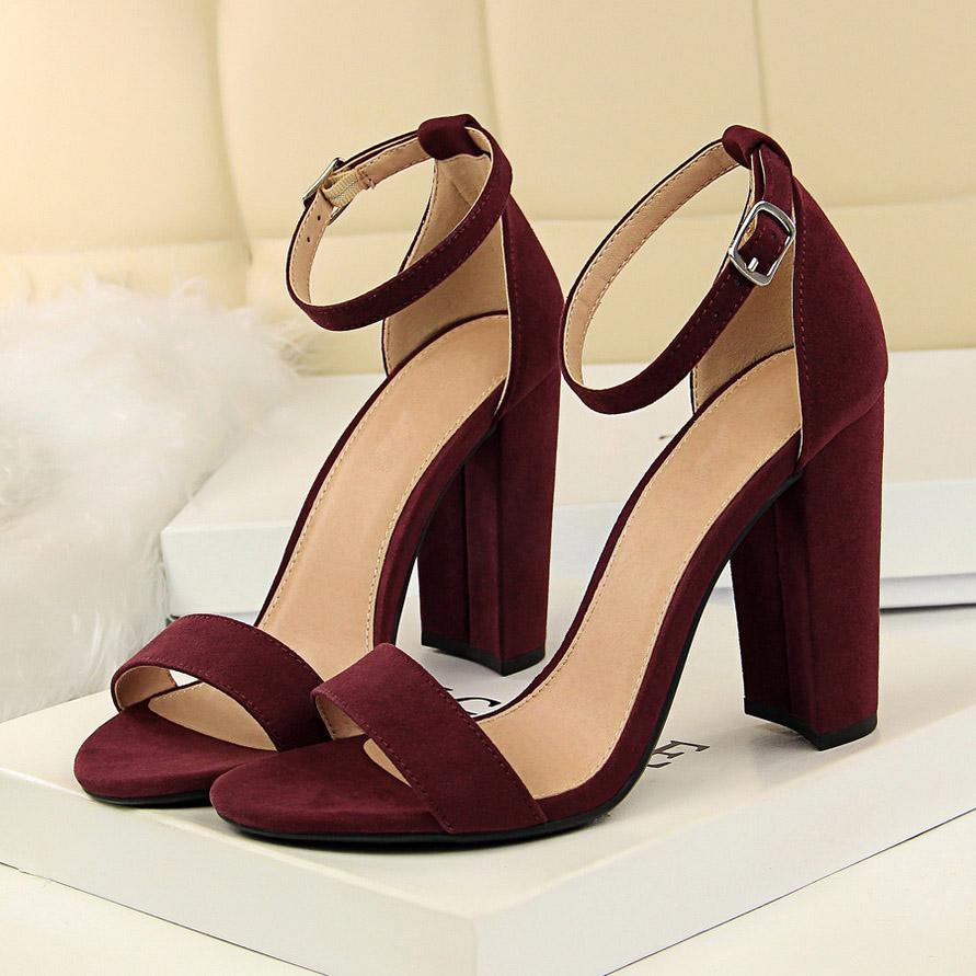 Fashion 2024 Summer Plus Size 34-43 Woman 9.5cm High Heels Sandals Classic Block Platform Pumps Lady Chunky Burgundy Yellow Nude Shoes