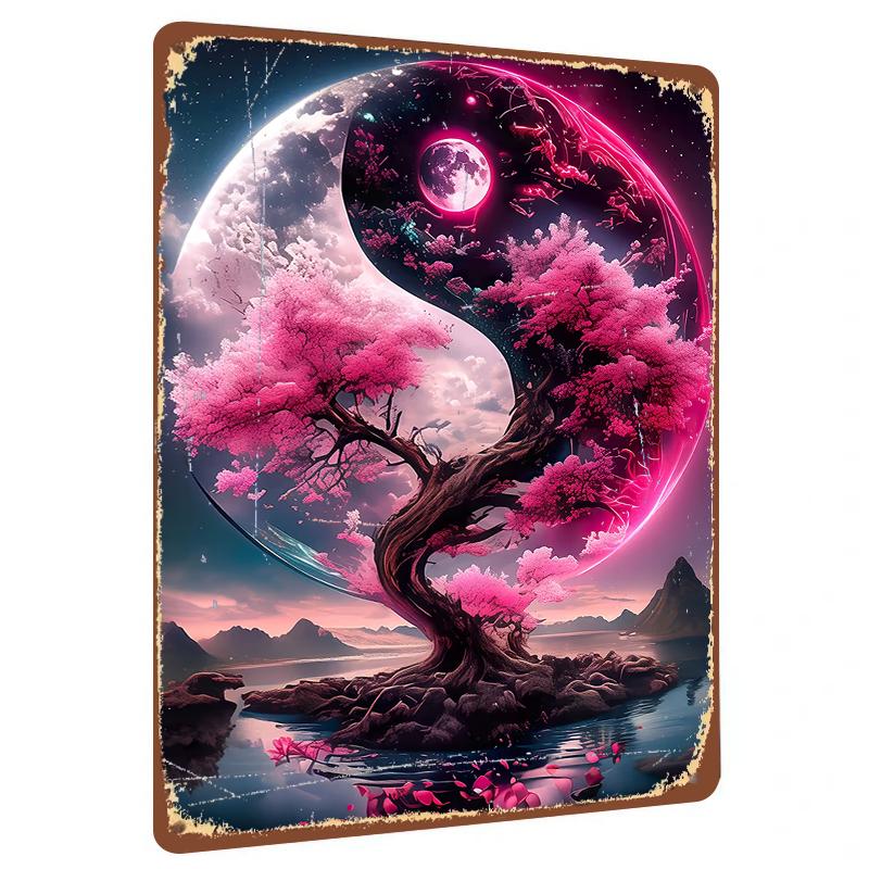 

Yin Yang Cherry Blossom Tree Metal Wall Art Chinese Zen Home Decor Living Room Study Hanging Decoration 20x30cm（7.8x11.8inch）