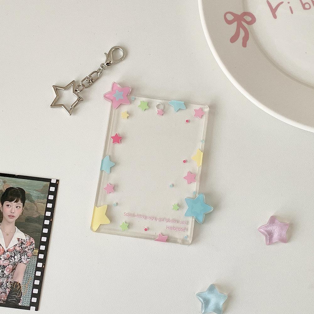 Cute Idol Photocard Display Pendant Transparent Acrylic Card Holder with Star Girls 3-Inch Photo Card Hard Case Cover Bag Decor