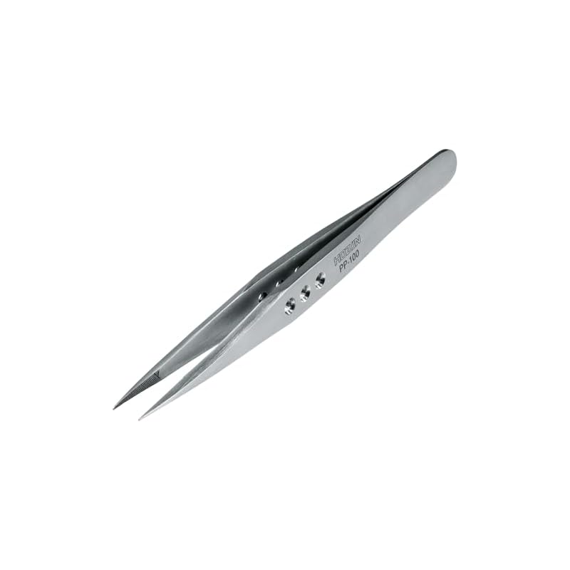 HOZAN Tweezers, Thick Finish, 2.8mm Plate Thickness, 125mm Total Length, 8mm Opening Width, 0.6mm Tip Width, Straight, PP-100