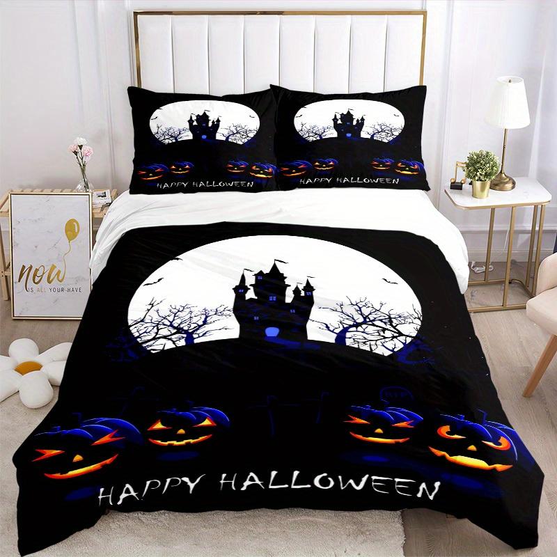 3pcs Halloween Castle Bedding Set Down Comforter Cover and Pillowcases, Suitable for All Seasons(No Insert)-0729078