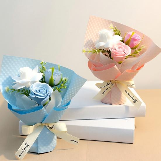 3 Heads Mini Artificial Rose Soap Flower Bouquet Preserved Rose Flower with Aromatherapy Valentine's Day Gifts for Women Mom Wife