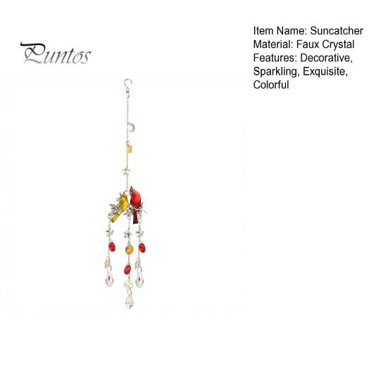 Colorful Light Catching Decor Cardinals Faux Crystals Suncatcher, Hanging Sun Catcher for Windows, Bird Wind Retro Chime Garden Chimes with