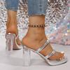 Fashion Women's Concise Super High Heel Sandals  Women Transparent Square Heel Round Toe PVC Slippers Summer Plus Size Platform Slides