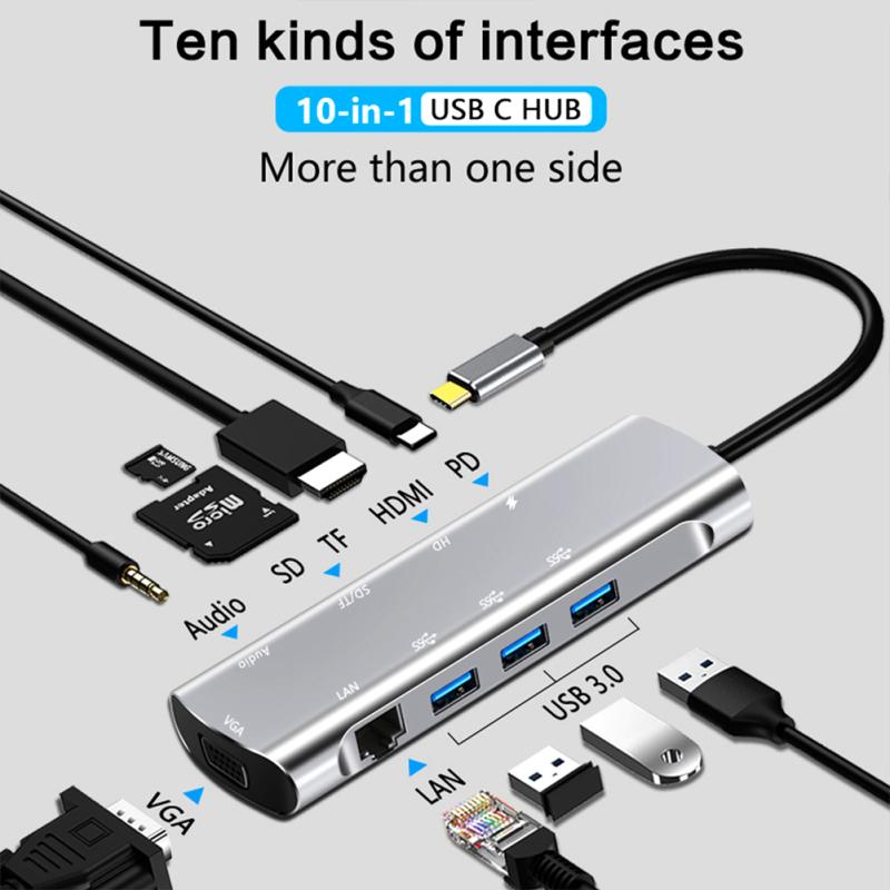 

Металлический концентратор Usb C типа C для HDMI-совместимого 4k USB 3.0 Rj45 Sdtf адаптера USB-разветвителя док-станции