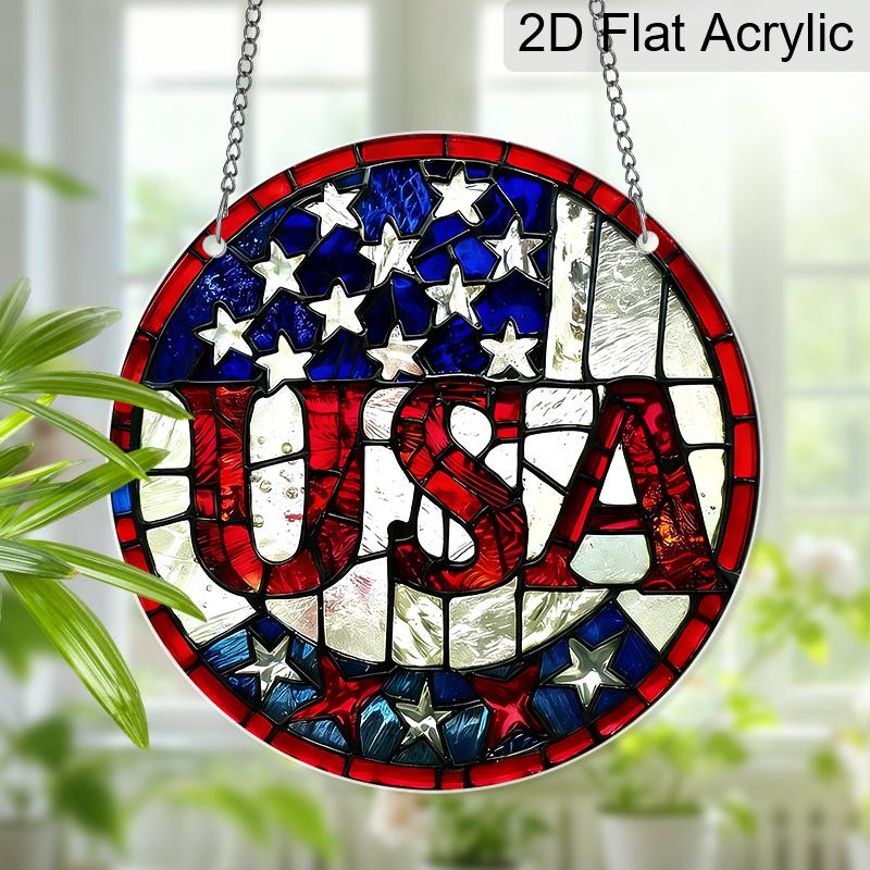 Acrylic USA Suncatcher Stained Glass Effect Window Hanging Ornament Patriotic Decor for Home