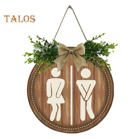

Деревянный гендерный тег туалетная прачечная знак с бантом деревенский подвесной знак с искусственными зелеными листьями для ванной комнаты прачечная декор A