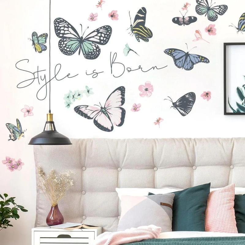 Butterfly Wall Stickers For Living Room Bedroom Decoration Kids Girls Decals Home Background Paper PVC Murals