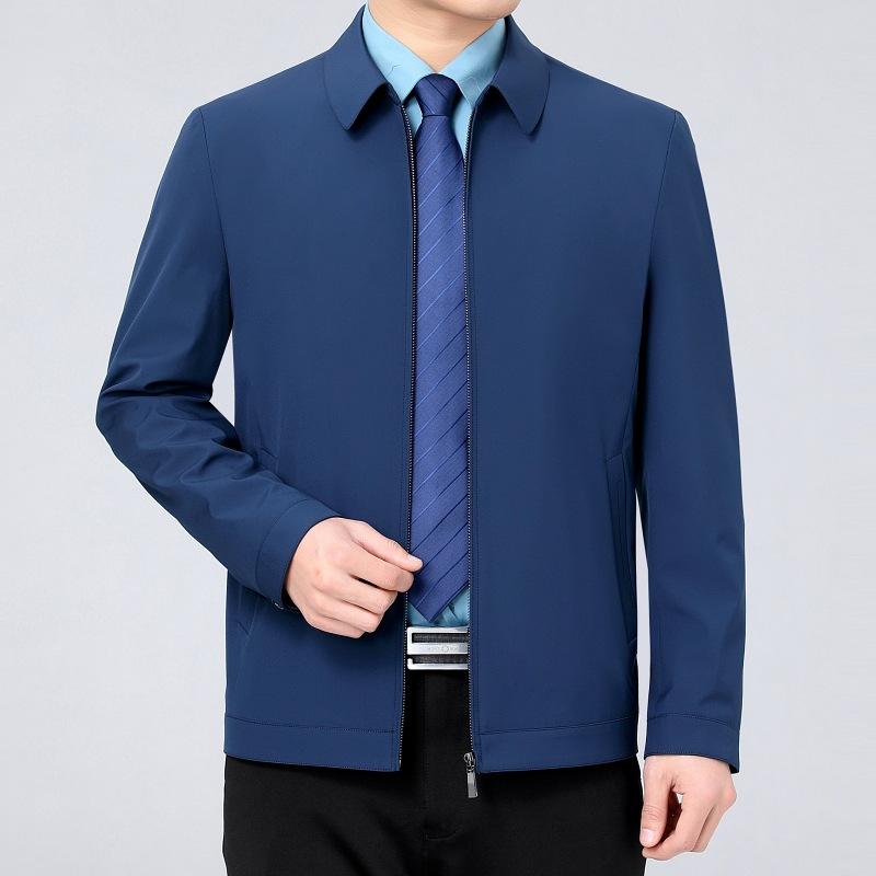 

High-end Lapel Jacket for Middle-aged Men In Spring and Autumn Mulberry Silk Business Casual Loose Tops for Middle-aged and Elderly Dads 175