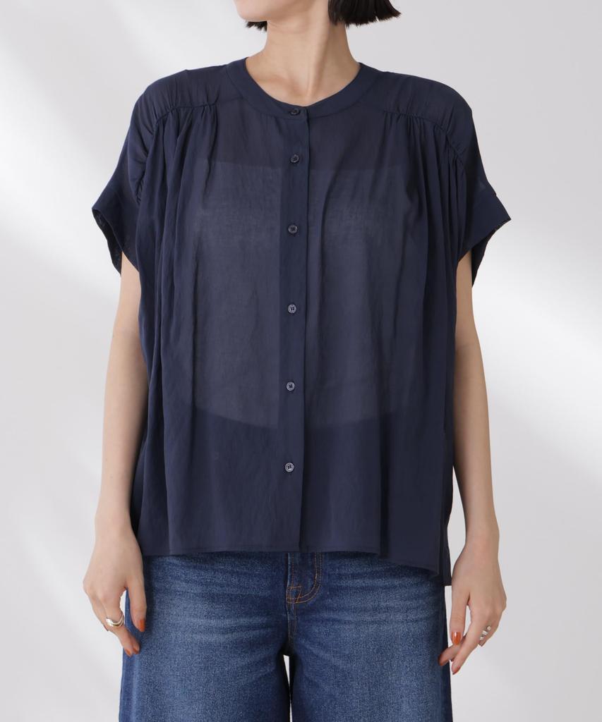 Nano Universe Back Frill Gathered Sheer Blouse be paired with other F 041 Light Beige Women's (Can items) 673-5121329