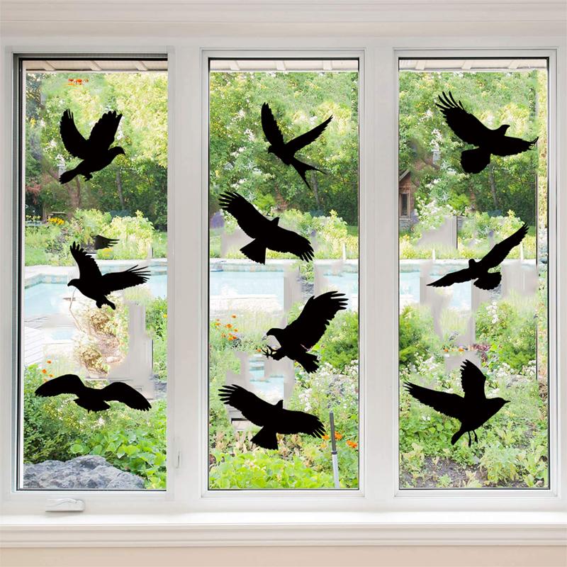 9pcs Double-sided Black Window Alert Bird Sticker Anti-Collision Glass Decal Door Window Protect Decor Silhouette Static Sticker