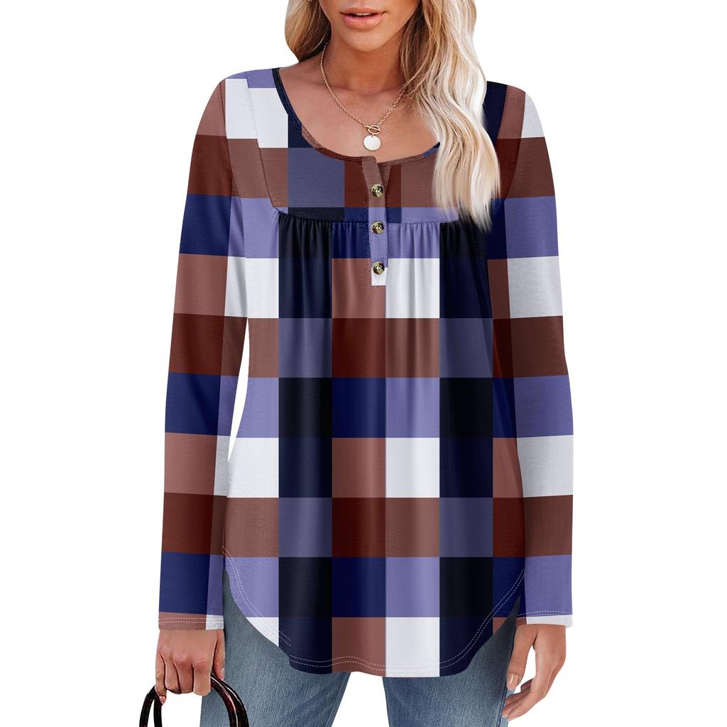 Γυναικεία Μπλούζα Τούνικ Μακρυμάνικη Φαρδιά Μπλούζα Καθημερινή Oversized Μπλούζα Πλισέ Τούνικ Κουμπωτή Καθημερινή Γυναικεία Μπλούζα με Μοτίβο
