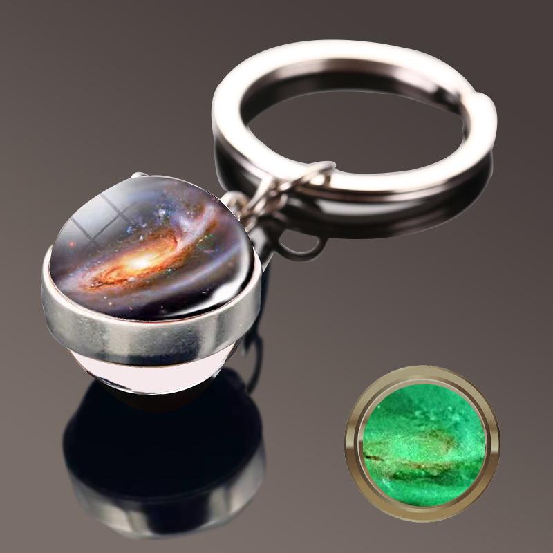 Double-Sided Glass Galaxy Keychain with Moon, Earth, Mars Pendants