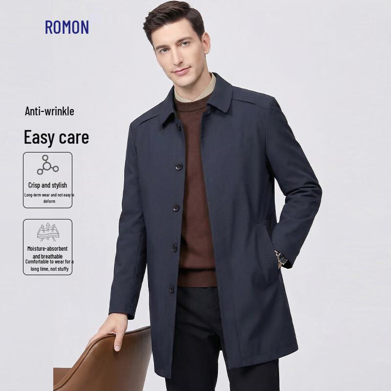 Romon Men's Mid-Length Wrinkle-Resistant Business Trench Coat