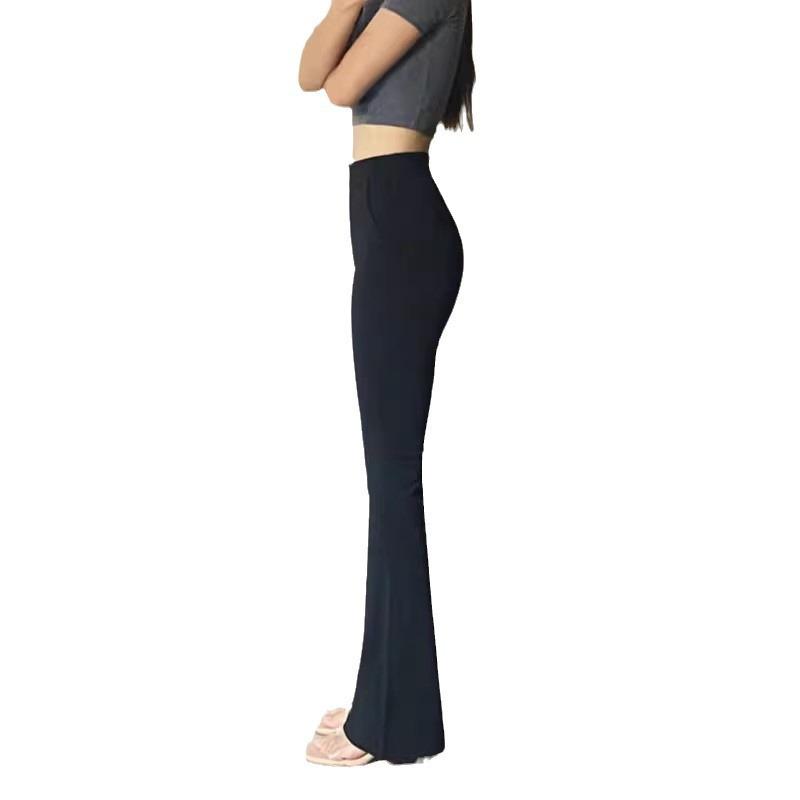 Women's High-Waist Flared Slim Pants - Plus Size, Stretch, Spring/Summer, Black