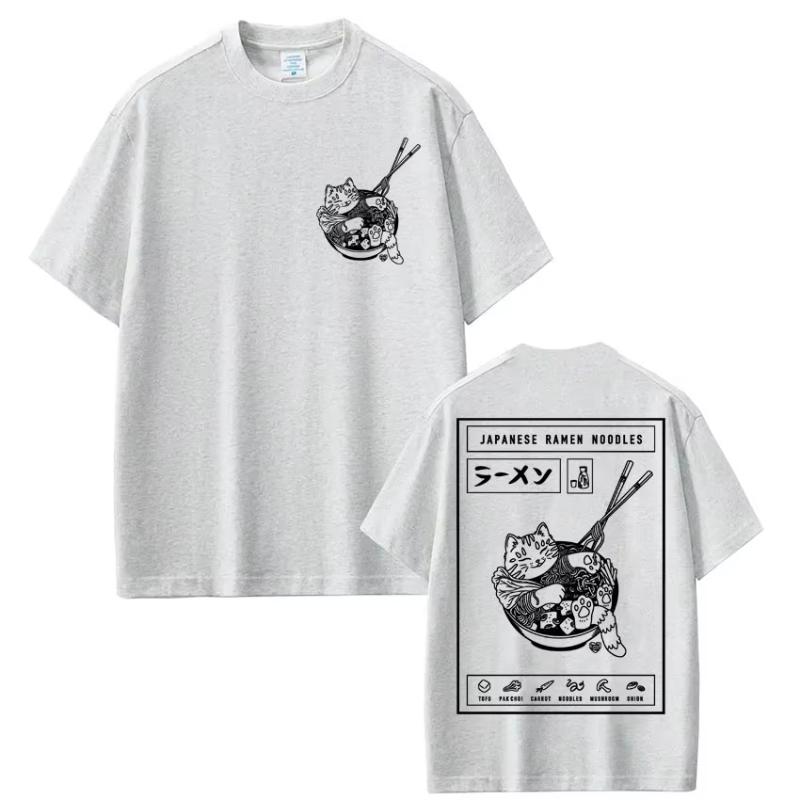 

Japanese Style Ramen Noodles Cat Meme T-shirt Fashion Vintage Harajuku Men Women T Shirt Loose Cotton Casual T-shirts Streetwear S разноцветный